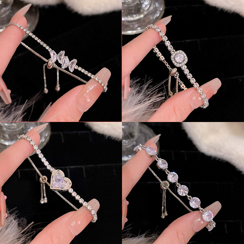 Wholesale Jewelry IG Style Heart Shape Bow Knot Copper Zircon Plating Inlay Bracelets Chain-free display picture 2