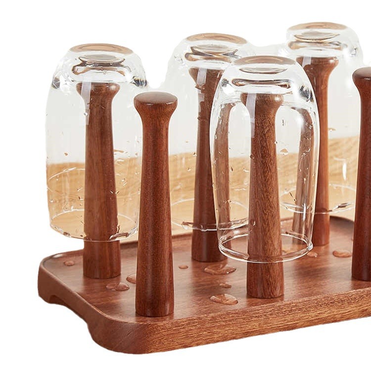 Hogar portavasos de madera maciza taza de té taza de vidrio taza al revés estante de drenaje estante de almacenamiento
