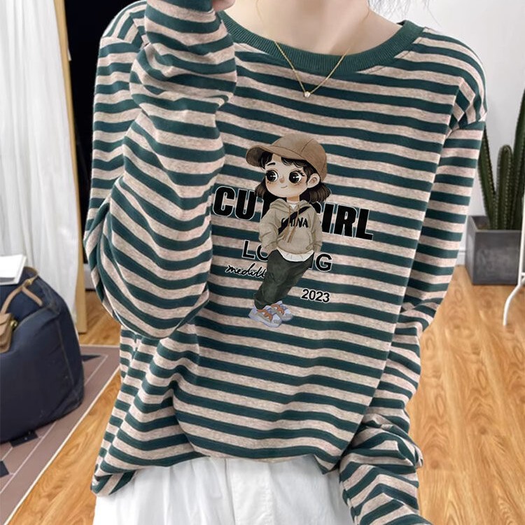 Striped Design Pure Cotton Long-Sleeve T-Shirt for Women, Korean Style Fashion Versatile Top, Base Shirt, 2026 New Autumn and Winter Model Striped Design Pure Cotton Long-Sleeve T-Shirt for Women, Korean Style Fashion Versatile Top, Base Shirt, 2026 New Autumn and Winter Model