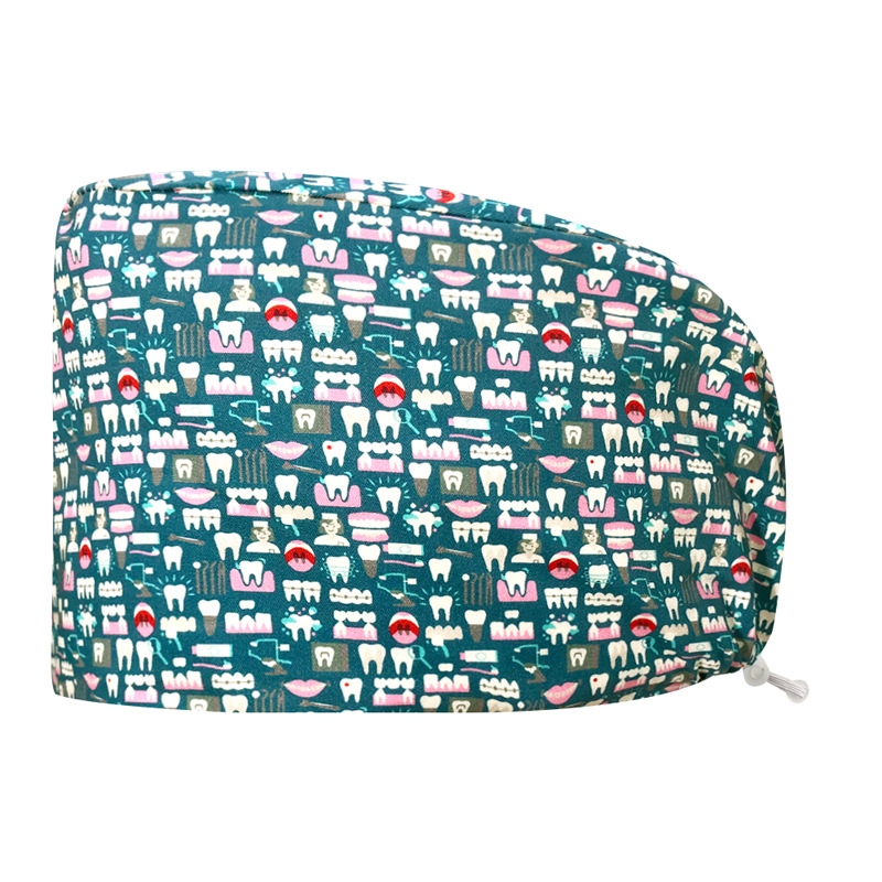 Sombrero de algodón estampado, bonito sombrero de enfermera, dientes, electrocardiograma, herramienta médica, patrón, sombrero de trabajo, sombrero Baotou, exportación