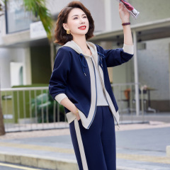 中老年时尚妈妈装休闲套装女 2025春季新款连帽拼色卫衣卫裤洋气