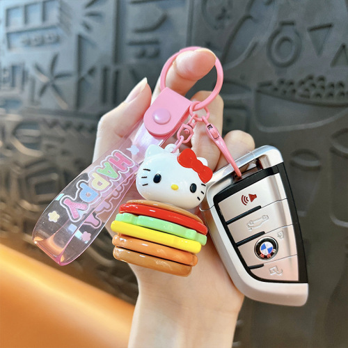 Creative cartoon hamburger character keychain cute bag accessory car keychain baby grabber small gift