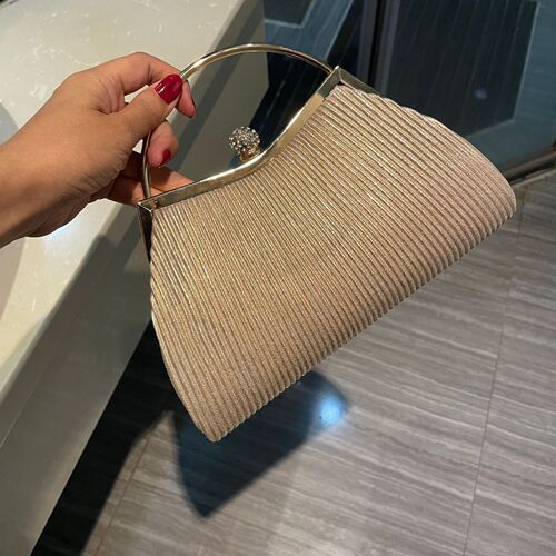 Evening gown clutch, diamond-embellished ball gown bag, pleated handbag, qipao formal event bag, princess-style bag, KTV celebrity handbag