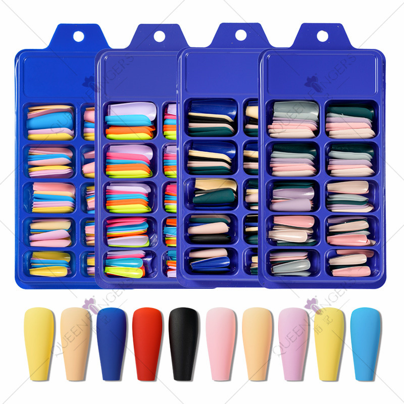 100 piezas de uñas de ballet de uñas en Europa y los Estados Unidos, unidad de uñas de color completo, una pequeña caja azul de desgaste, parche de uñas falsas.