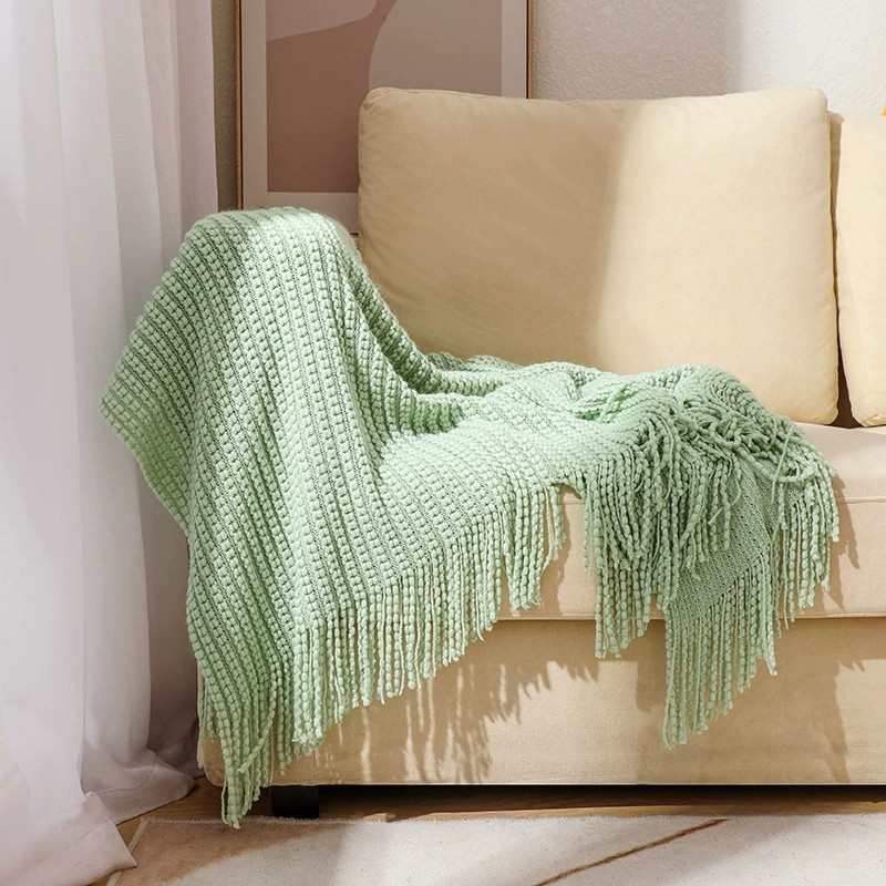 Sofa, knitted duvet for sleep, boho style