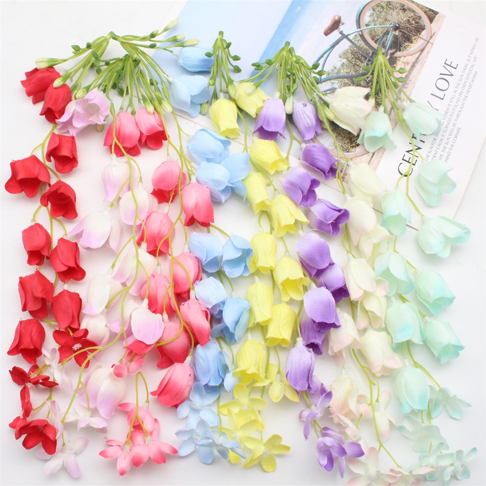 Wholesale Artificial Lily of the Valley Fishing Bell Wind Chime Flower Wedding Hall Decoration Ceiling Flower Wall Monet Style Arrangement Flower