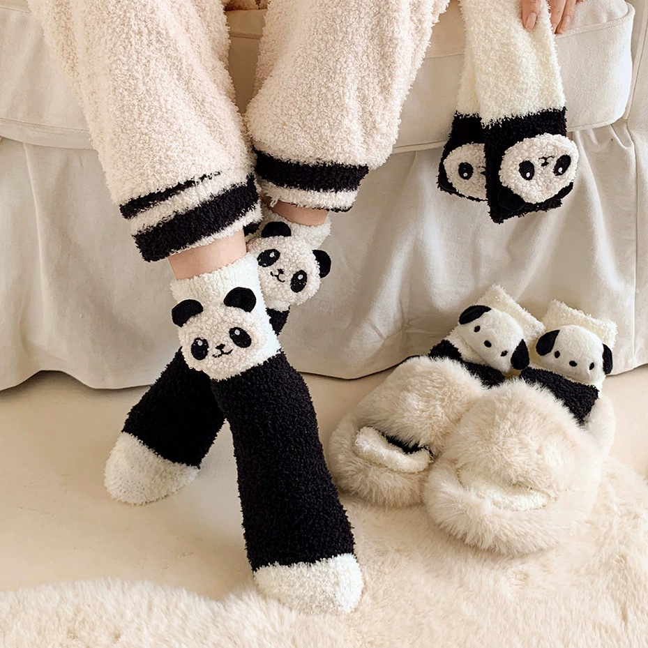 Демисезонные коралловые велюровые мультяшные тринадетек cute? keep warm носки, увеличенная толщина, средняя длина
