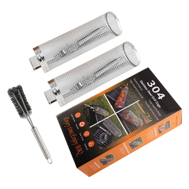 Barbacoa jaula Barbacoas Acero inoxidable laminado tubo barbacoa red ahumado barbacoa ronda Amazon parrilla cesta de hornear