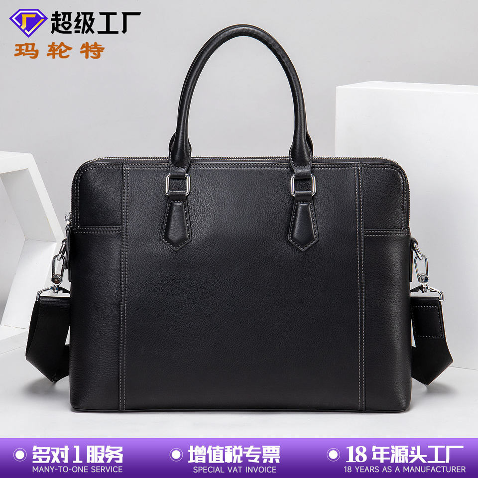 Túi xách công sở nam da bò thật Marante, túi đựng laptop 14 inch, đeo chéo và xách tay — Màu đen