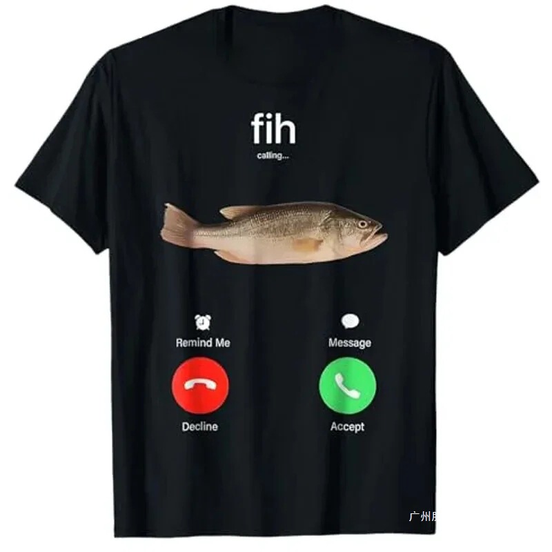 Fish Calls to Remind Me of Messages and Refuse to Answer the Phone. Fish T-Shirt with Interesting Fishman Graphics, Short-Sleeved Shirt Fish Calls to Remind Me of Messages and Refuse to Answer the Phone. Fish T-Shirt with Interesting Fishman Graphics, Short-Sleeved Shirt