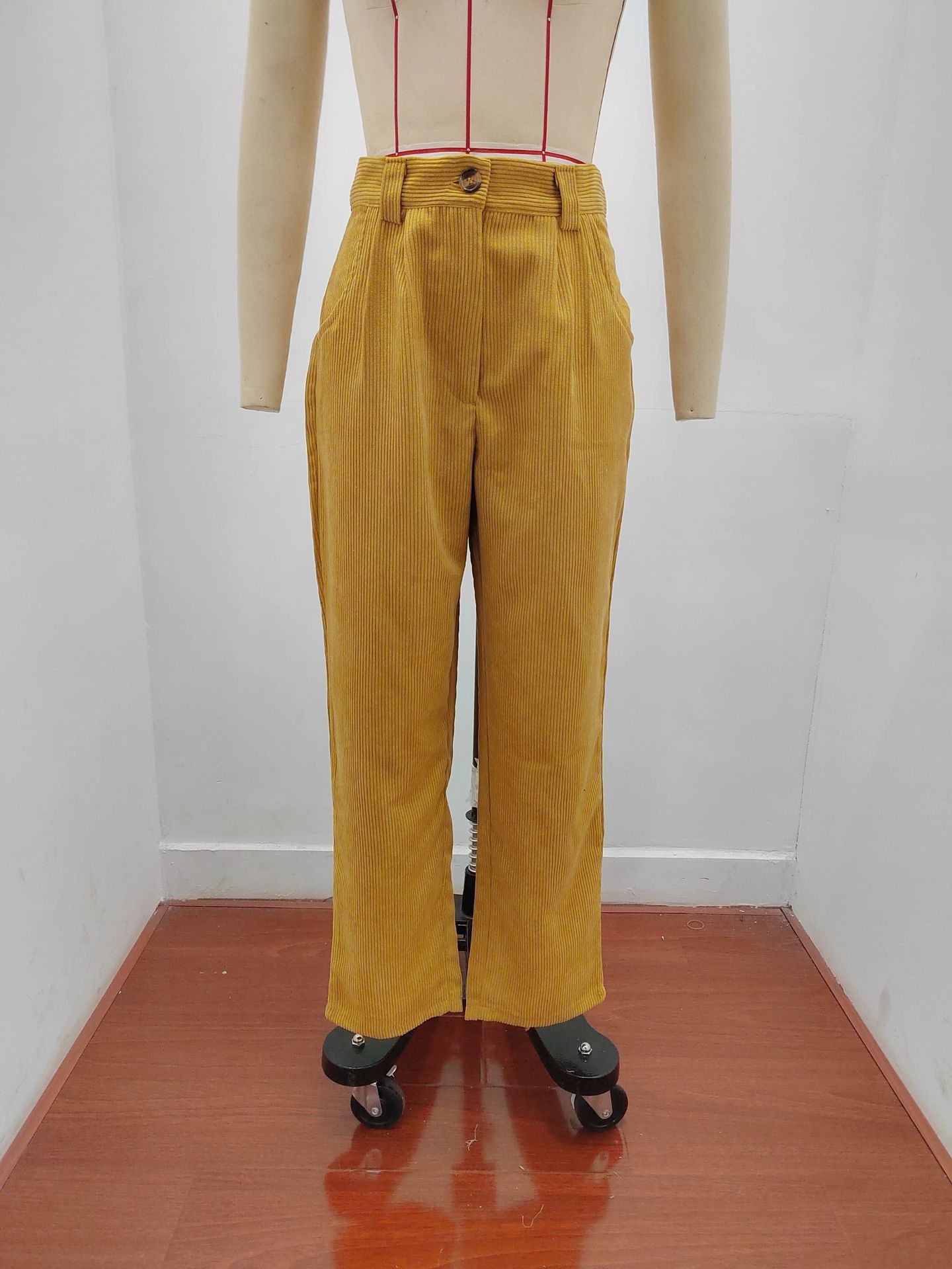 Women's Clothing Women's High Waist Casual Pants Autumn Solid Color Corduroy Loose Straight Pants Style For Formal & Casual For Women_ecoleips.com