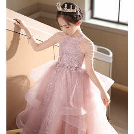 儿童礼服女童生日公主裙花童礼服轻奢小众儿童主持人钢琴演出粉色