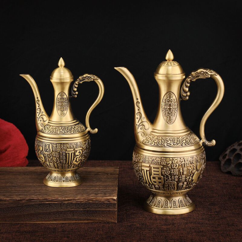 Household Old-Fashioned Copper Wine Pot Brass Wine Glass Set Handmade Brass Products Baifu Wine Pot Dragon and Phoenix Wine Pot Household Old-Fashioned Copper Wine Pot Brass Wine Glass Set Handmade Brass Products Baifu Wine Pot Dragon and Phoenix Wine Pot