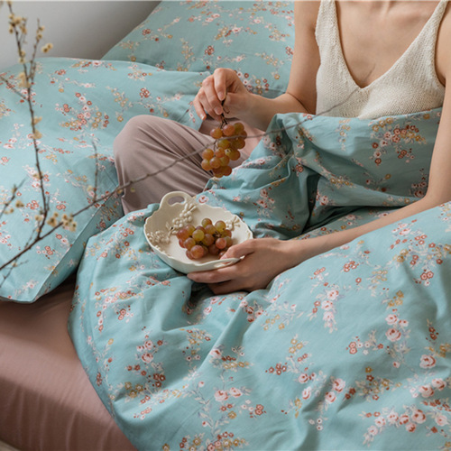 Ins Retro Pastel Floral All-Cotton Four-Piece Set Student Dormitory Three-Piece Set Pure Cotton B&B Literary Bed Sheet Bed Skirt
