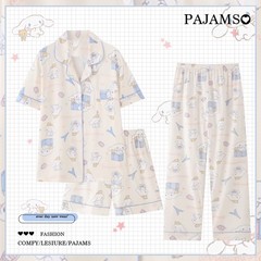 パジャマレディース夏新作半袖長ズボンパジャマ3点セット甘くて可愛い可外着夏ホームウェアセット