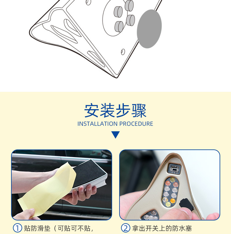Shark Fin Solar Strobe Light Car Universal Roof Anti-Rear Collision Strong Magnetic Model 18 Lights Modified for Decoration