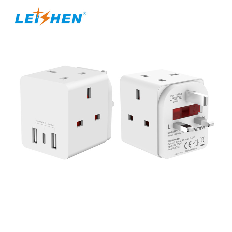 One-To-Three British Extension Plug, Multi-Plug Adapter Socket Expands 1 to 3 British Conversion