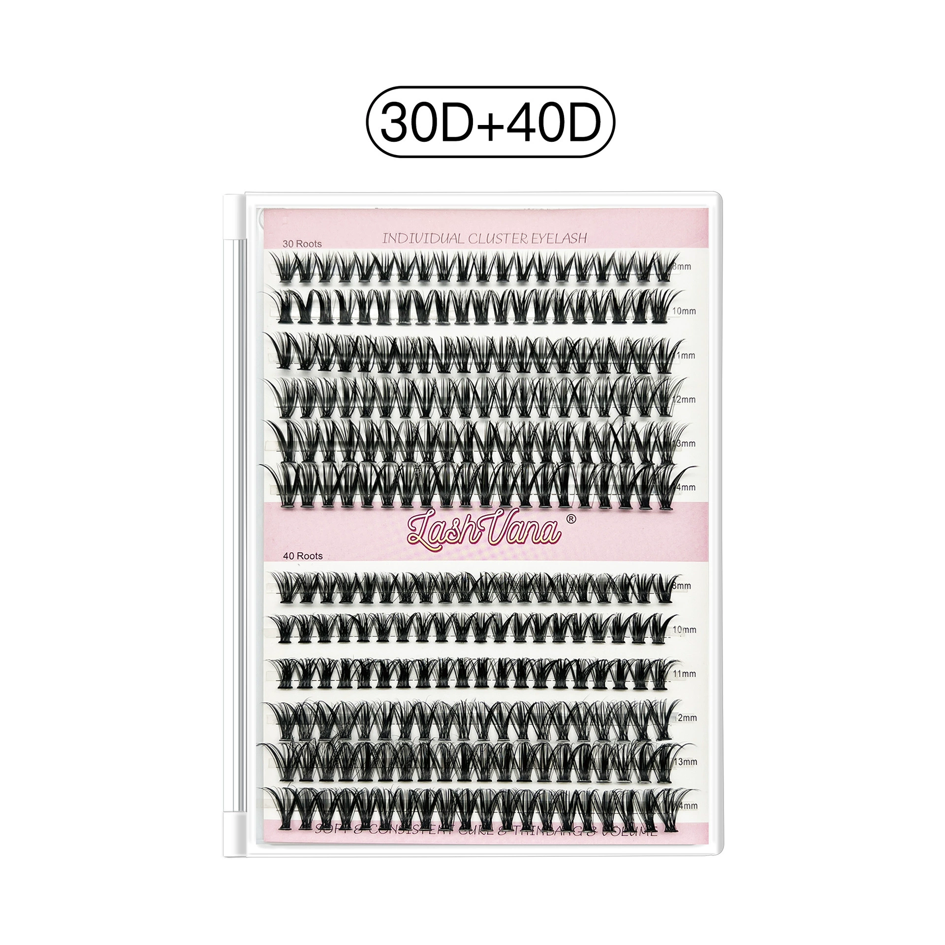 Кластеры ресниц 30D+40D, D-изгиб, толщина 0,07 мм, 240 кластеров, набор 5 в 1