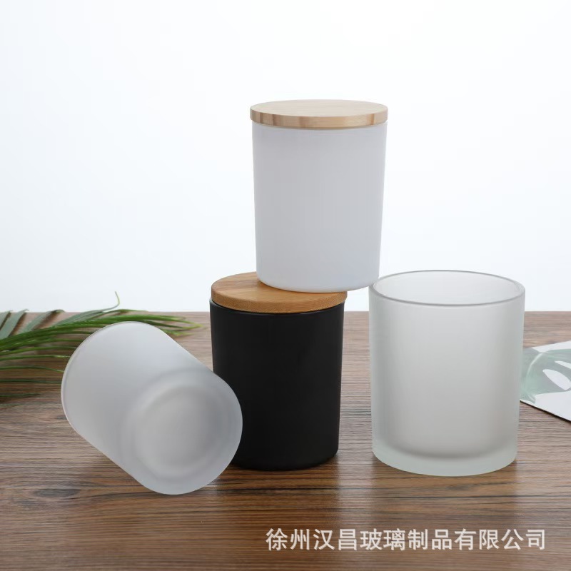 批发磨砂玻璃蜡烛杯带盖家用浪漫氛围感烛台透明瓶圆柱香薰蜡烛杯