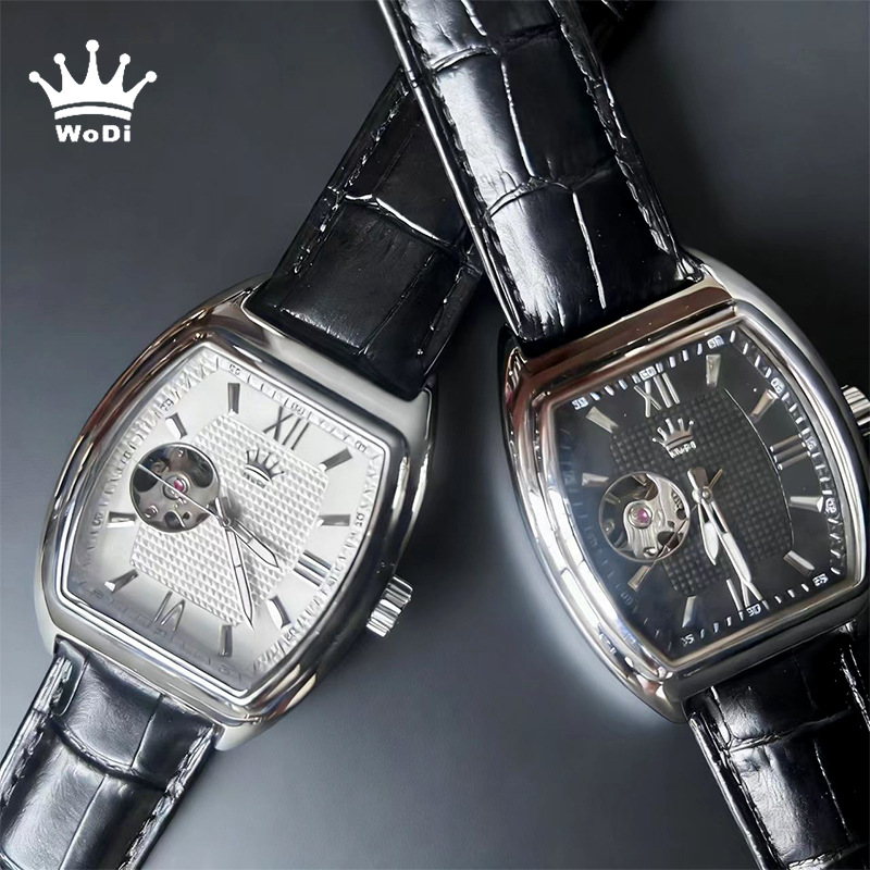 Wudi Brand Men's Watch Mechanical Watch Semi-Automatic Fashion Barrel-Shaped Skeleton Watch Light Luxury Men's Watch