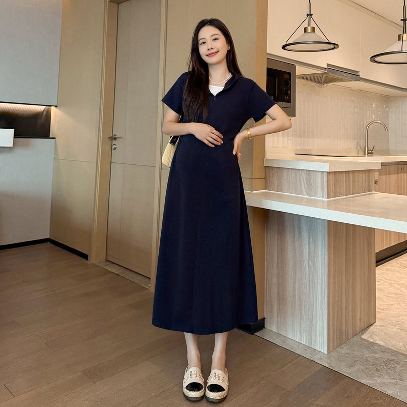 Hangshe Summer New Maternity Dress, Two-Piece Style, Thin Hooded Dress for Pregnant Women, Long Dress for Summer