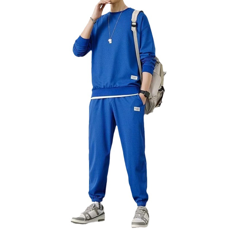 Camisa menos ropa casual deportes suéter traje de los hombres de otoño e invierno nuevo estilo de Hong Kong suelta waffle suéter de cuello redondo