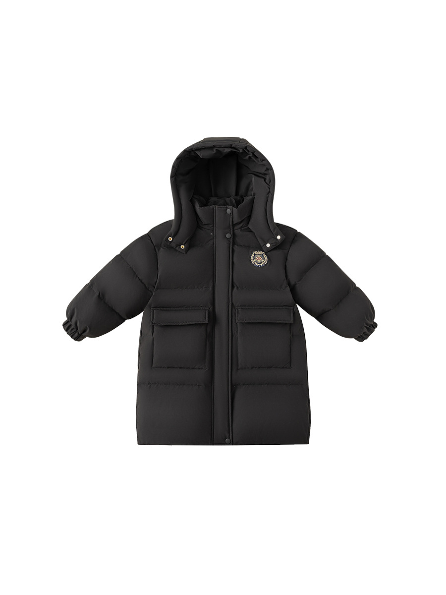 Yoobao ropa infantil negro oro largo chaqueta de pluma para niños invierno nuevo chaqueta de pluma para niñas con capuzas gruesas