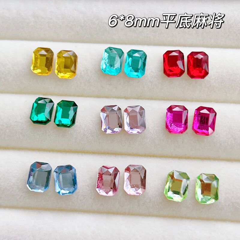 Rectangular Octagonal Nail Art Rhinestones Trendy Sparkling 6*8 Mahjong Square Rhinestones White Lake Blue Flat-Back Rhinestones Nail Art Accessories
