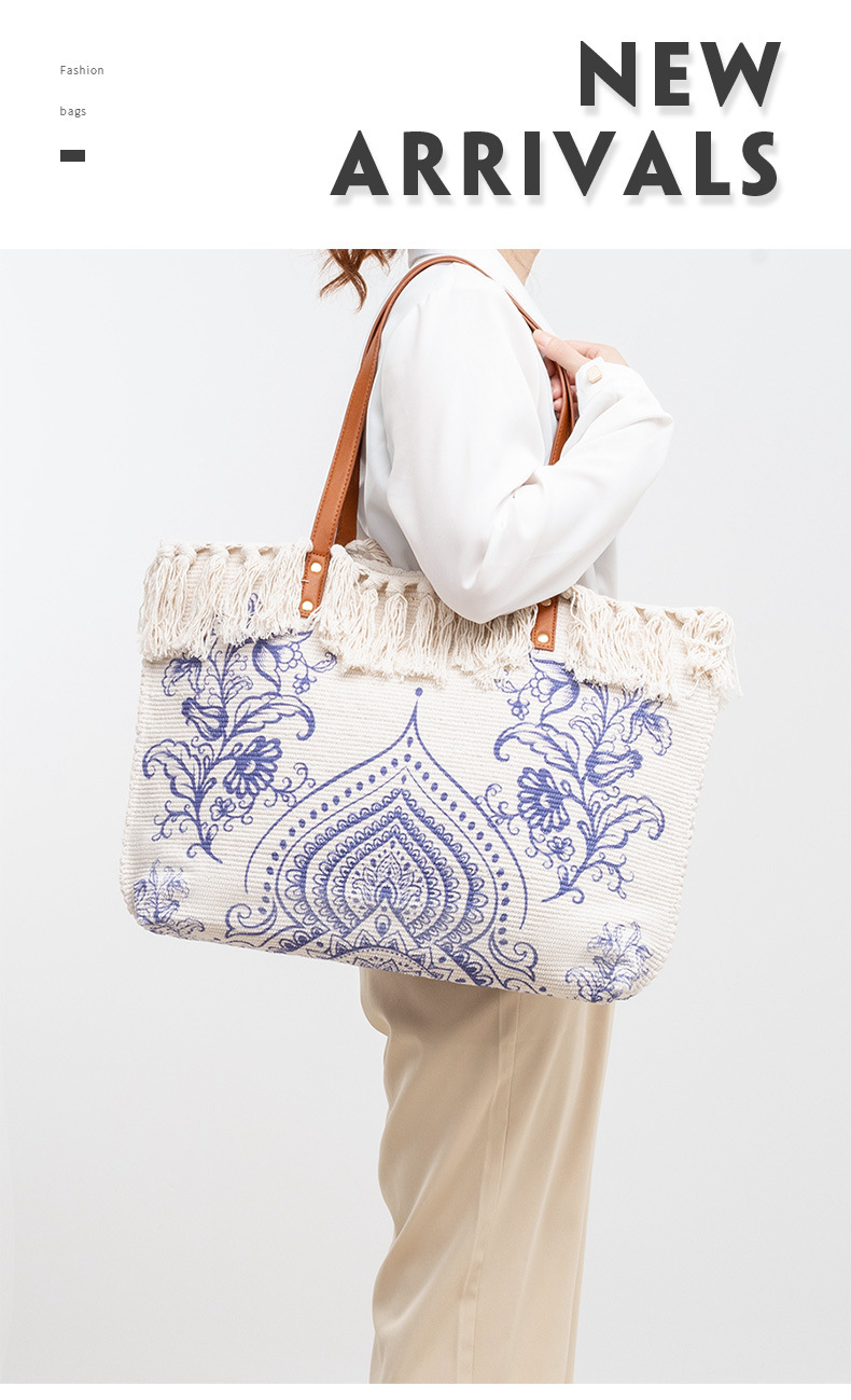 New Niche One Shoulder Canvas Bag with Printed Bohemian Ethnic Charm Sutote Bag, Large Capacity Handbag for Women_voghion.com