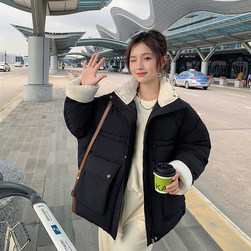 Ropa de algodón de cuello de mujer ropa de pan de estilo coreano universalmente estudiantes extranjeros chaqueta de algodón de invierno 2023 chaqueta de moda bolsillo de tendencia