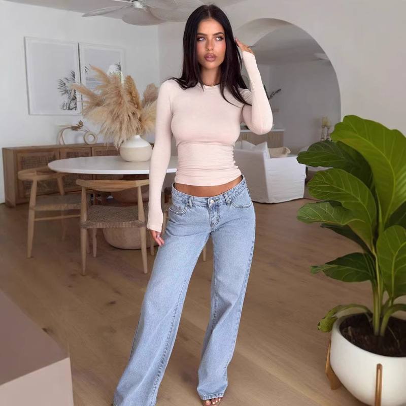 2026 Cross-Border European and American Popular Low-Waist Jeans Fashion Retro Versatile Loose Slimming Women's Long Straight Pants