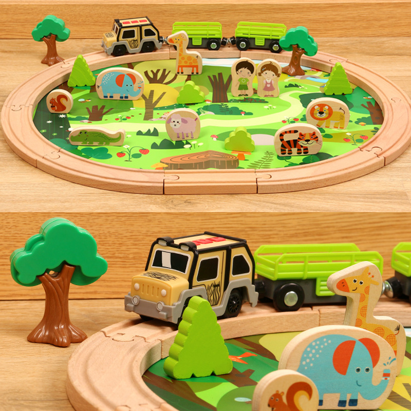 Juguetes de madera para niños rompecabezas magnéticos ferroviarios eléctricos automóviles de madera bloques de construcción set de bebé
