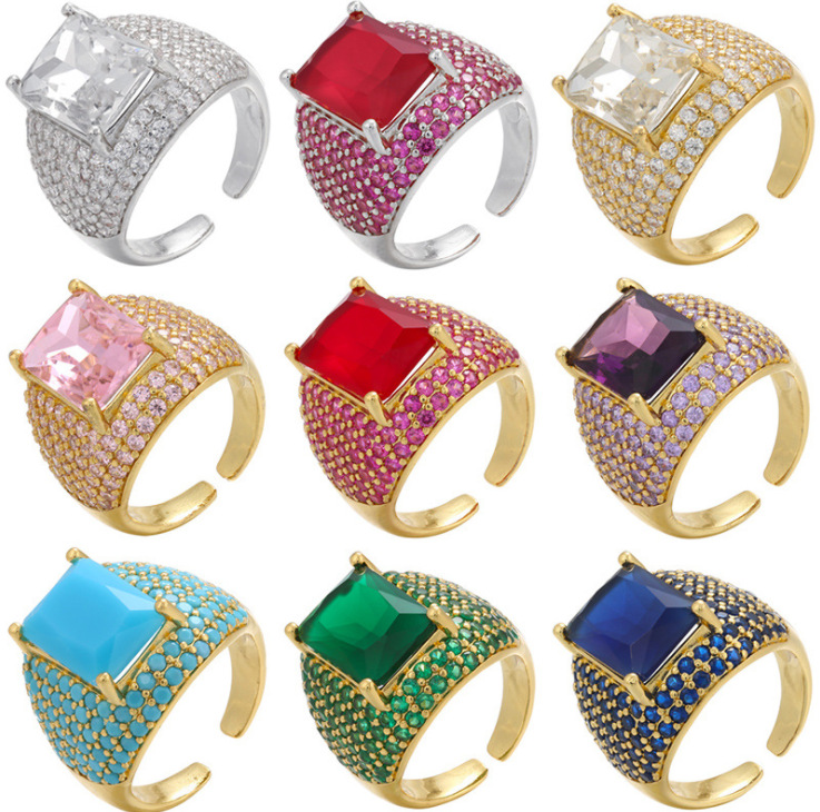 13g Weight Zircon Inlay Material Birthday Occasion Copper Material Geometric Pattern Copper Plating Geometric Zircon Copper Rings