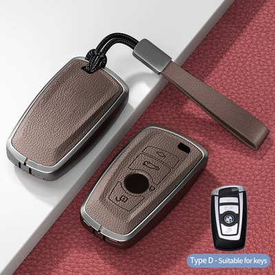 Car key bag Series 3 Series 7 Series 1 - model-d-square-smart-4-button-no-standard-mocha-brown-hand-rope-buckle-single-shell