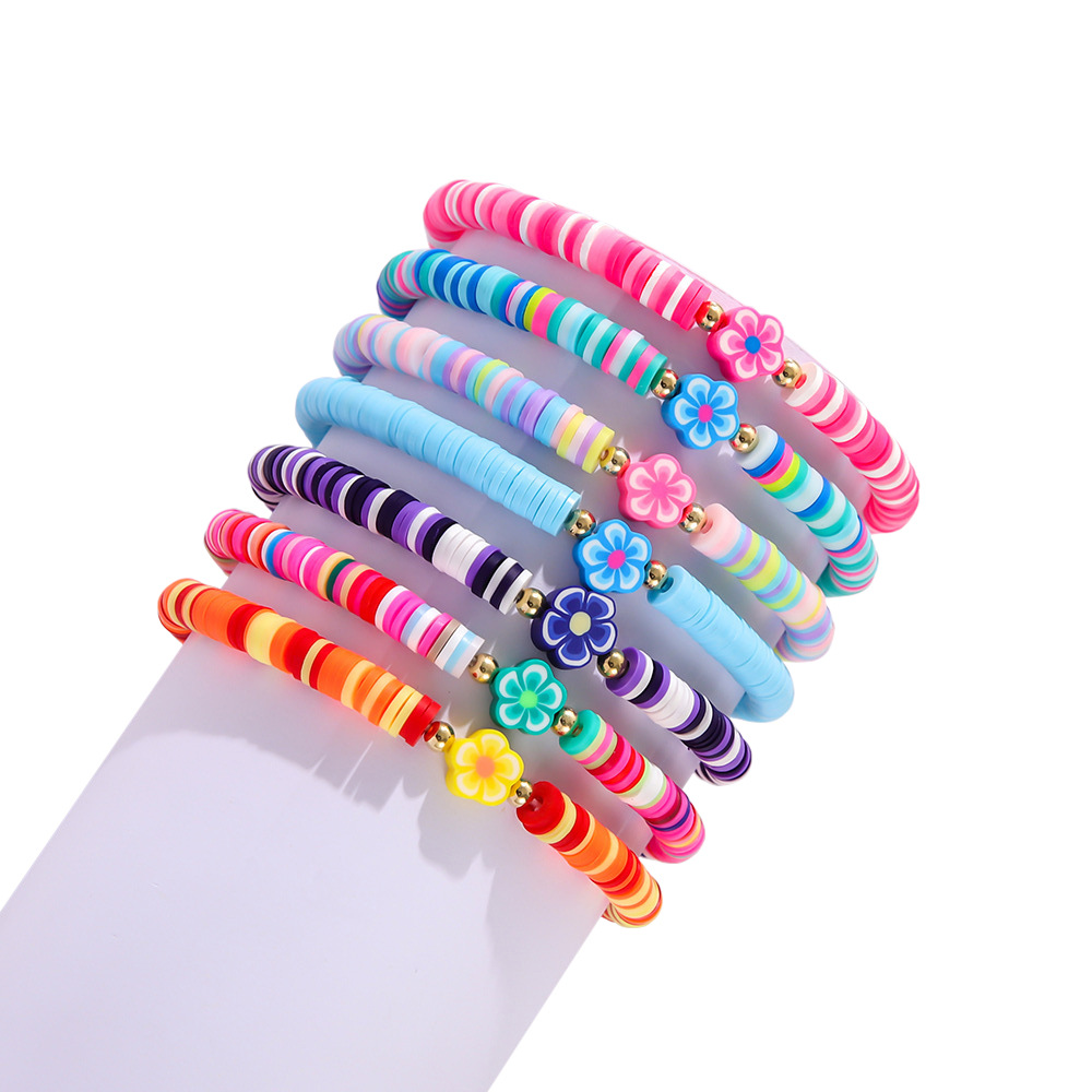 Amazon Cross-Border Popular Fashion Simple Elastic Thread Flower Soft Pottery Bracelet Multi-Layer Men's and Women's Bracelet Set