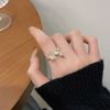 Retro brand ring from pearl, design small zirconium with bow, trend of season, on index finger