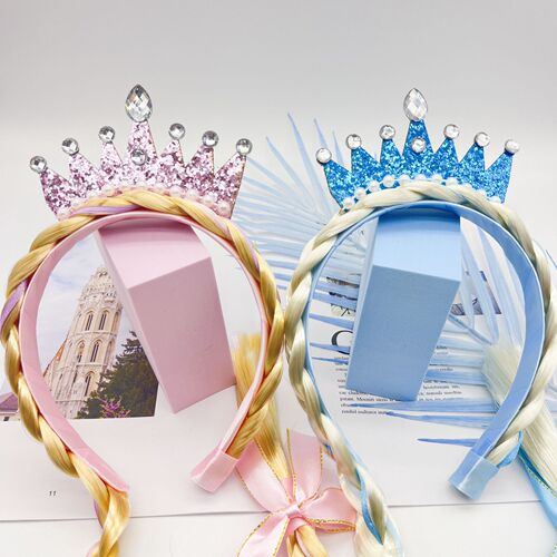 New Frozen Elsa Princess Braided Crown Girl Child Hair Band Children Long Hair Wigs Hair Accessories Headband
