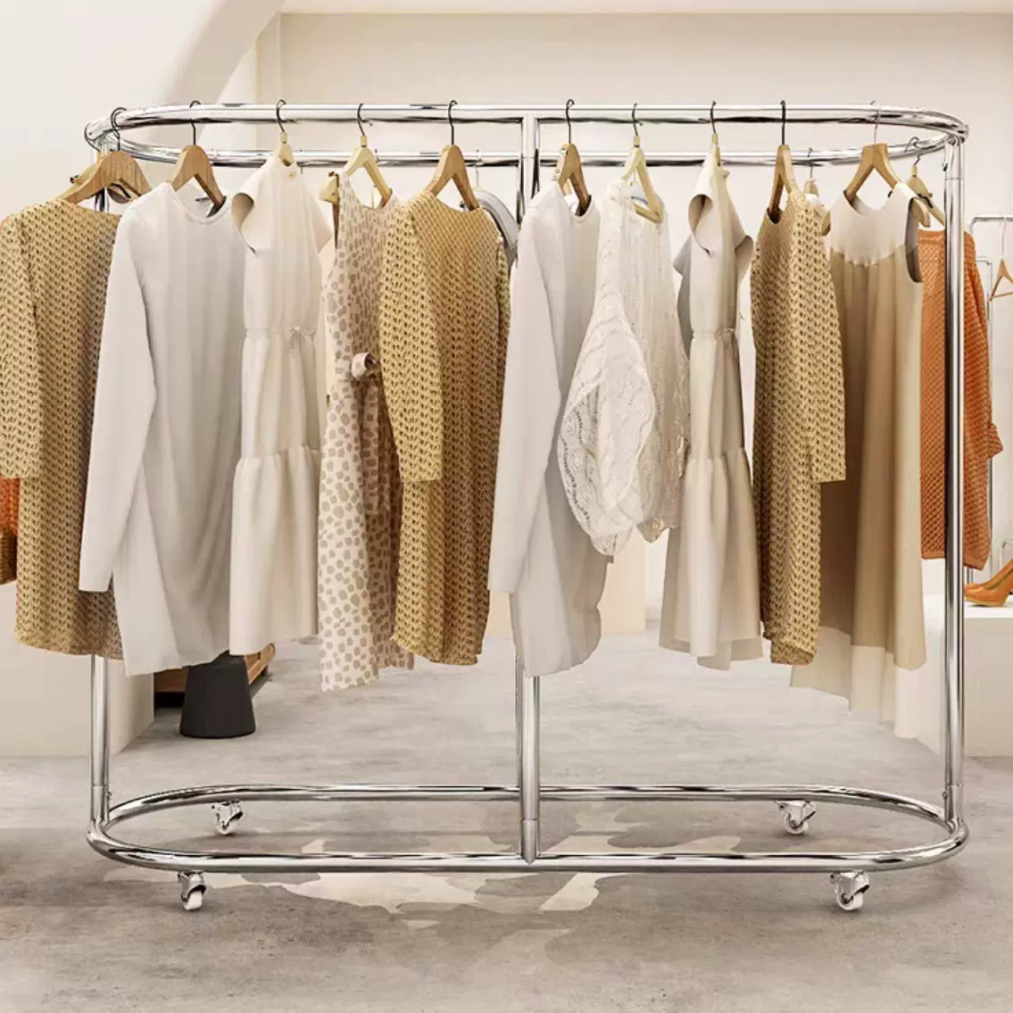 服装店展示架不锈钢挂衣架椭圆形中岛架女装童装架双排陈列架货架