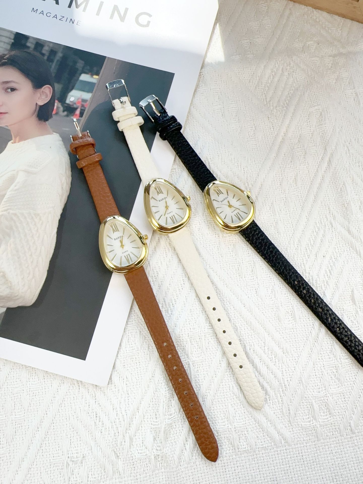 50g Weight Ordinary Glass Mirror Material Imitation Leather Strap Material Watch Classification Pointer+Number Display Type Buckle Buckle Style Drop shape Dial Shape Quartz Movement Women's Gender Retro Solid Color Buckle Quartz Watch Women's Watches 13