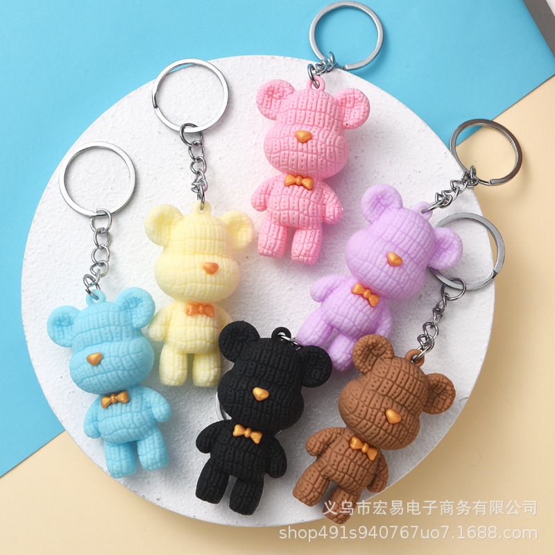 New Wool Bear Keychain Color Bear Pendant Hot Bear Gift Leather Rope Keychain Promotional Gift