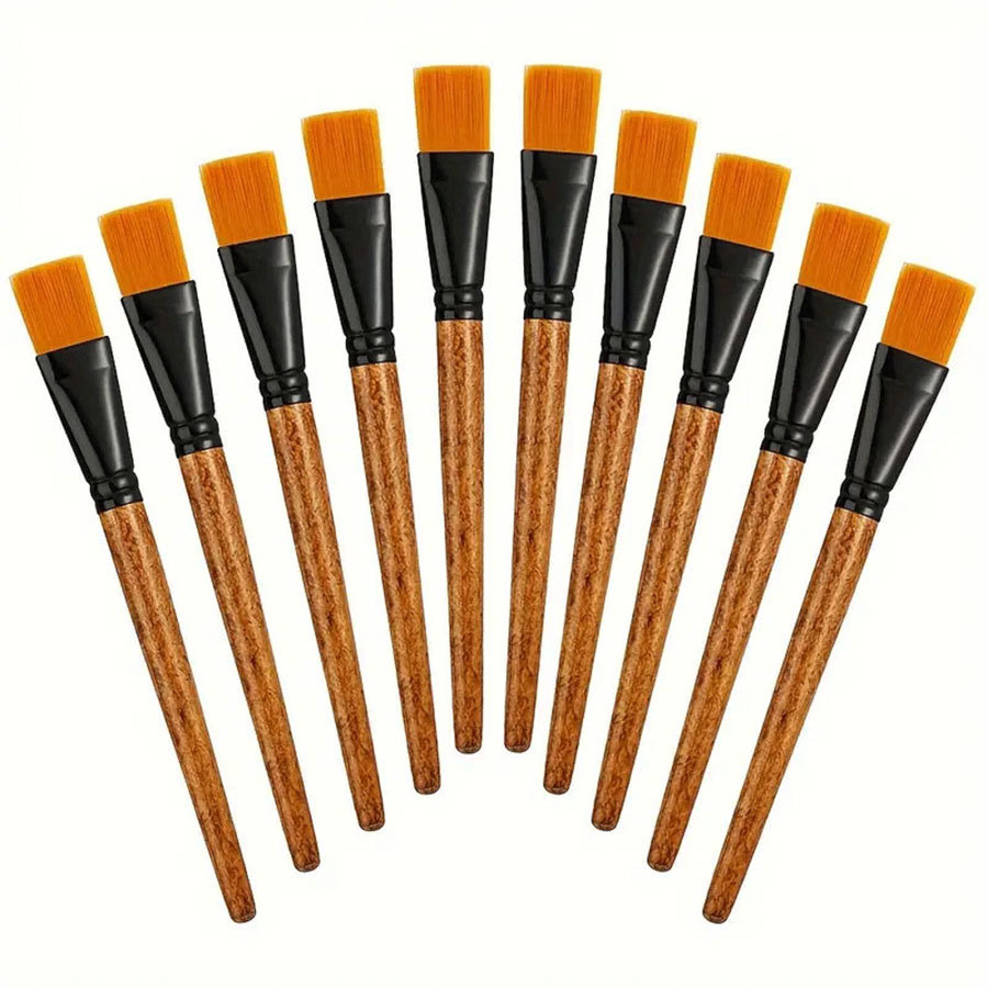Short Handle Large Nylon Flat Brush Single Piece Children's Painting Brush Wooden Handle Oil Painting Brush Flat Brush Wholesale Watercolor Brush