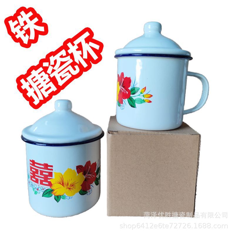 Taza de esmalte de borde grueso, taza de agua de estilo antiguo, se puede imprimir logotipo nostálgico, taza de hierro, taza de hierro, taza al por mayor image 1