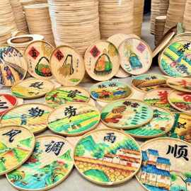 景区农耕文化墙竹编簸箕装饰画 农家乐田园风挂画绘画竹匾工艺画