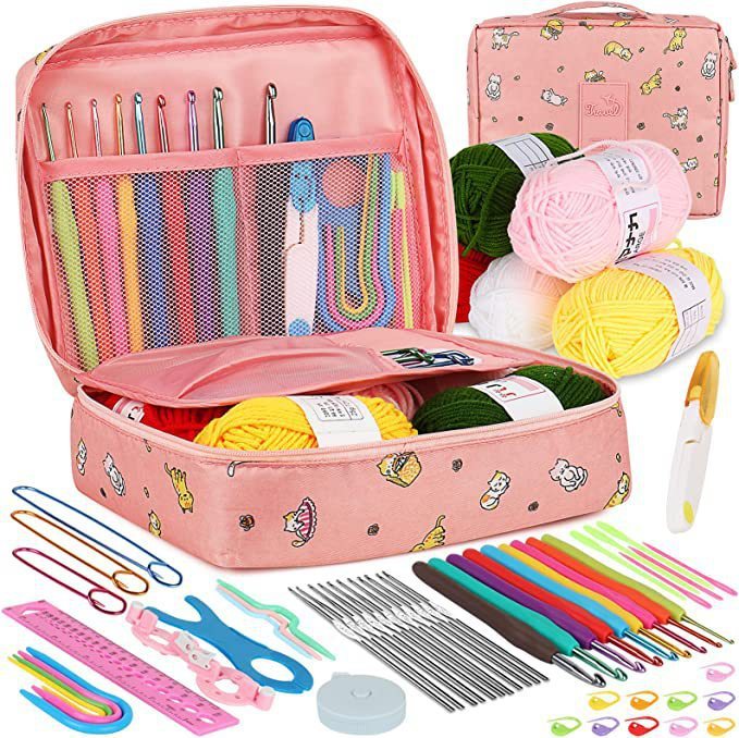 Cross-border 58-piece crochet suit DIY novice crochet full set of material package portable wool knitting tools