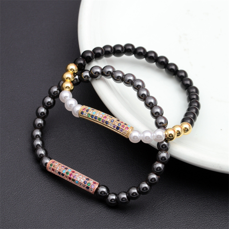 El Comercio exterior transfronterizo europeo y americano colorido circón codo pulsera de cuentas de piedra esmerilada de piedra de ojo de tigre DIY pulsera de cuentas