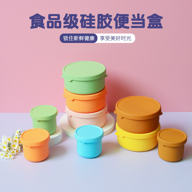 En stock 700ml redondo de silicona caja de almuerzo de una sola capa sellada crujiente reutilizable horno de microondas calefacción caja de almuerzo