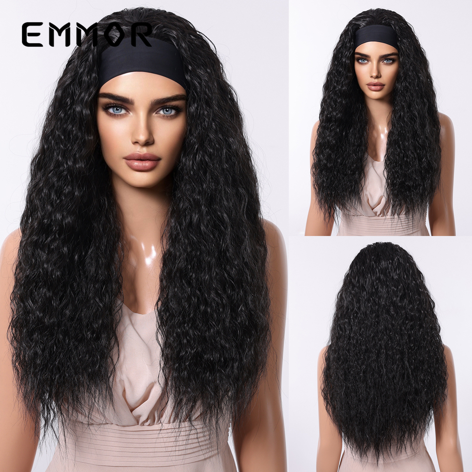Peluca de estilo europeo y americano transfronterizo para mujer, cinta para el cabello gris, rizado latinoamericano, cabello largo y rizado, elegante, esponjoso y blanco, cubierta para el cabello completo, wigs