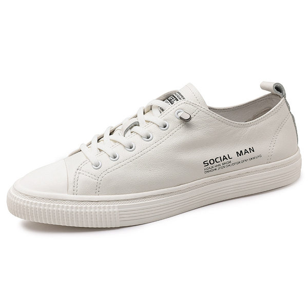 Giày sneaker nam da thật thoáng khí, đế bệt cổ thấp, dây buộc phía trước — s1931 màu trắng, s1931 đen
