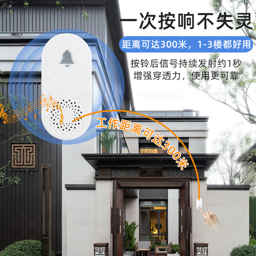 New home and commercial wireless doorbell, long-distance wall-penetrating ringtone, wireless one-to-one LED light smart doorbell