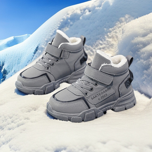 Kids' snow boots, new style, cotton-padded and thickened for warmth—cotton shoes for boys, mid-to-large size, Northeastern outdoor Martin boots.